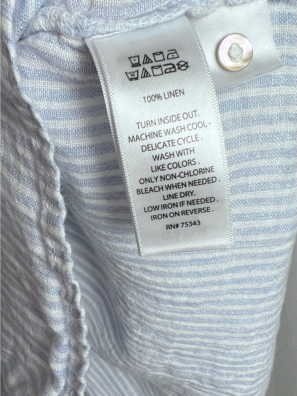 Sigrid Olsen Light Blue and White Striped Casual Button-Down Shirt 100% Linen - Picture 7 of 8